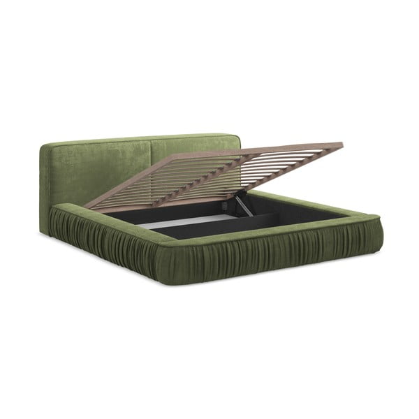 Roheline polsterdatud kaheinimesevoodi koos voodipõhja ja panipaigaga 140x200 cm Keoni - Makamii-image-2