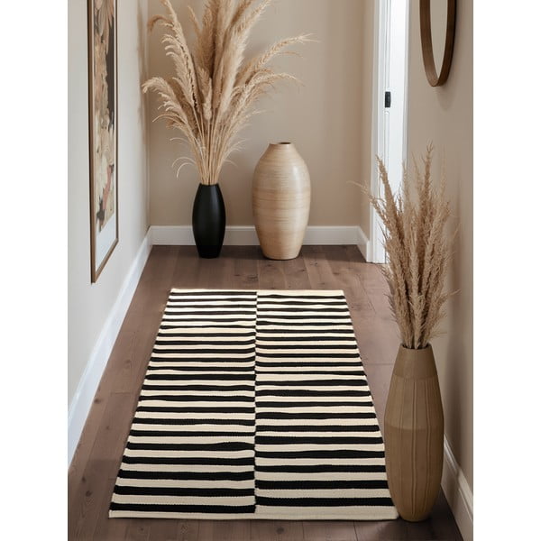Must-valge kahepoolne käsitsi kootud villane koridorivaip 80x200 cm Donna - Hanse Home-image-1