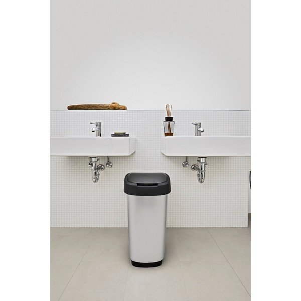 Hõbedane plastikust prügikast 50 l Twist - Rotho-image-1