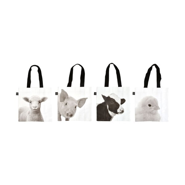 Sada 4 nákupních tašek s potiskem farmářských zvířat Esschert Design
