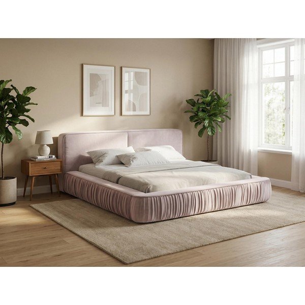 Beež polsterdatud kaheinimesevoodi koos voodipõhja ja panipaigaga 180x200 cm Keoni - Makamii-image-1