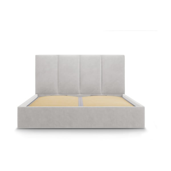 Helehall polsterdatud kaheinimese voodi, millel on riiulid 160x200 cm ja panipaik Juniper - Mazzini Beds-image-2