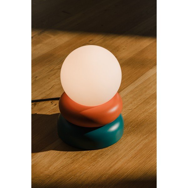 Täispuidust laualamp petrooleumi/oranži värvi klaasist varjundiga (kõrgus 24 cm) Otem - noo.ma-image-2