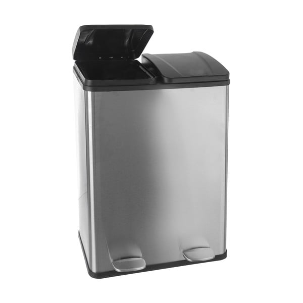 Pedaaliga roostevabast terasest prügikast sorteeritud jäätmete jaoks, läikiv hõbedane 2x30 l Duo - Orion-image-2