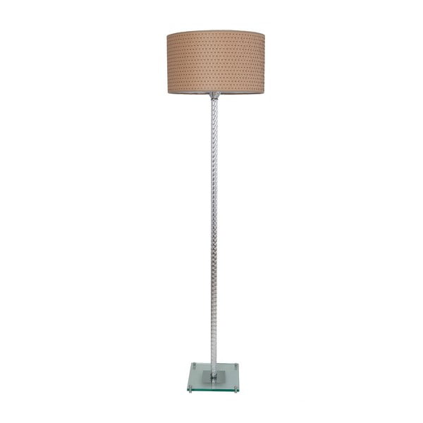 Volně stojící lampa s béžovým stínidlem a stojnou ve stříbrné barvě Meria