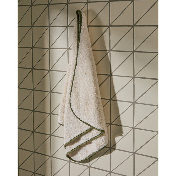 Valge/roheline frotee-puuvillane rätik 50x90 cm Sedora - Kave Home-image-1