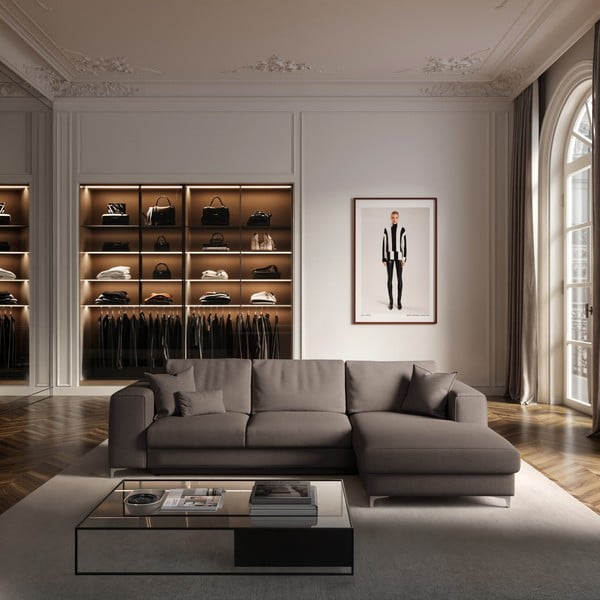 Hallikaspruun sametist panipaigaga nurgadiivanvoodi (parem nurk) Rene - Rodier-image-1