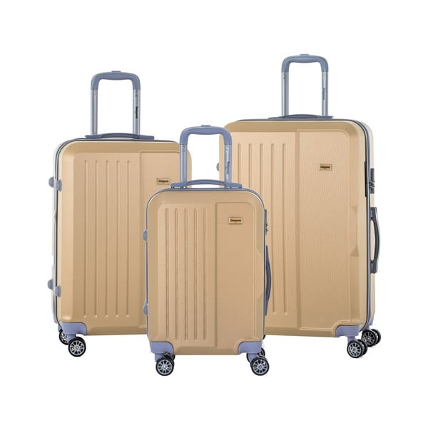 Sada 3 cestovních kufrů v barvě šampaň na kolečkách se kódovým zámkem SINEQUANONE