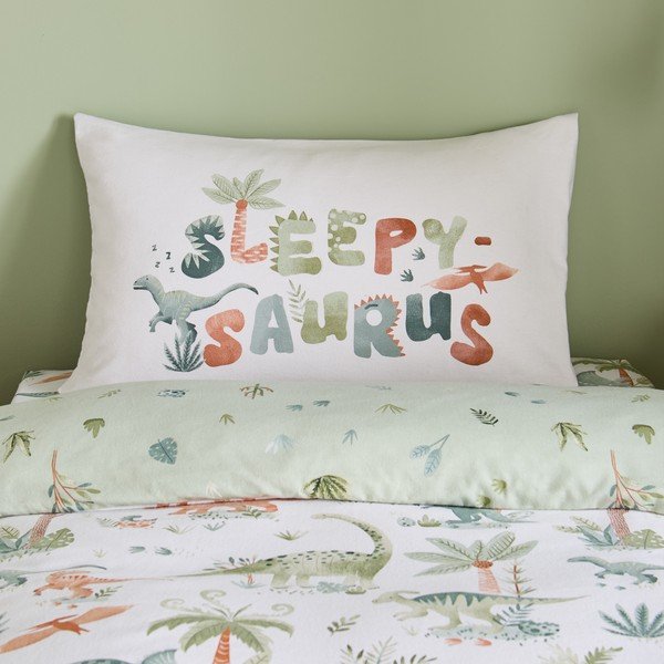 Kreemjas flanell-laste voodipesu üheinimesevoodile 135x200 cm Brushed Sleepy Saurus Dino - Catherine Lansfield-image-4