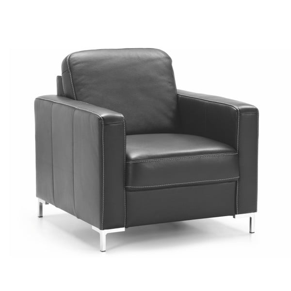 Černé polohovací kožené křeslo s úložným prostorem Etap Sofa Basic-image-1