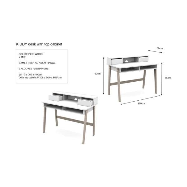 Valge laste kirjutuslaud Kiddy - Vipack-image-2