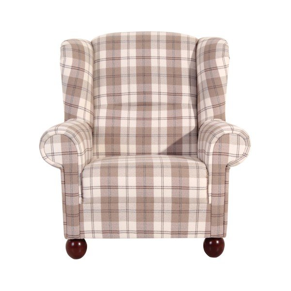 Hnědé kárované křeslo ušák Max Winzer Monarch Chenille-image-3