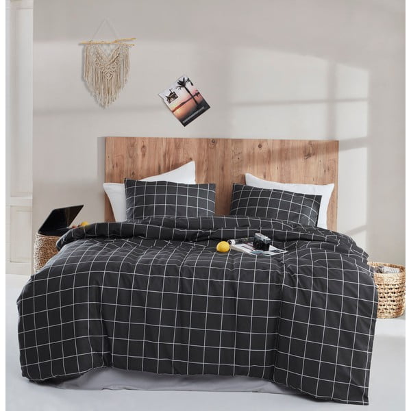 Must laiendatud puuvillane voodipesu kaheinimesevoodile 200x220 cm Piga - Mijolnir-image-1