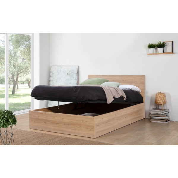 Naturaalset värvi kaheinimesevoodi koos riiulidega 160x200 cm ja panipaigaga Kronos - Marckeric-image-1