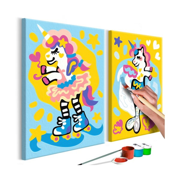 DIY set na tvorbu vlastního dvoudílného obrazu na plátně Artgeist Funny Unicorns, 33 x 23 cm