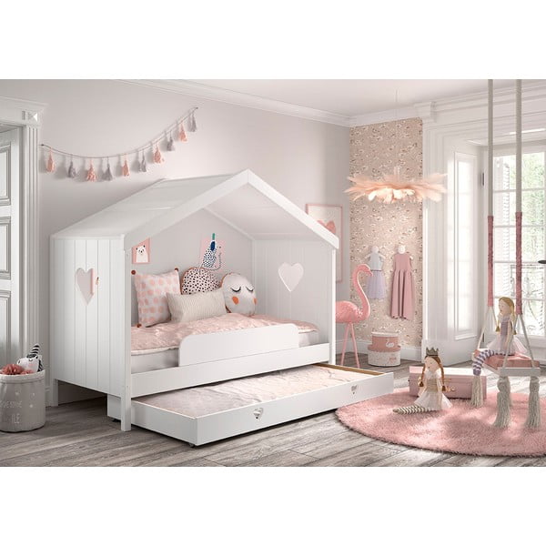Valge majakujuline männipuidust lastevoodi koos lahtikäiva voodi ja panipaigaga 90x200 cm AMORI - Vipack-image-2