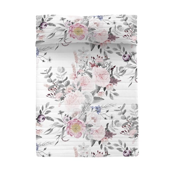 Valge-roosa puuvillane tikitud voodikate 180x260 cm Delicate bouquet - Happy Friday