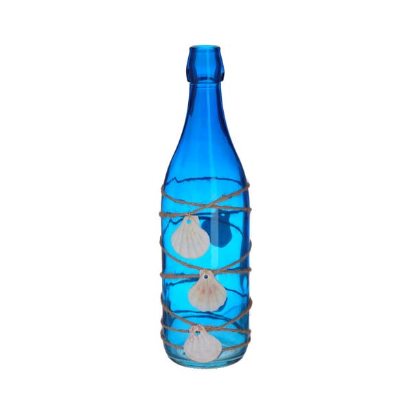 Modrá skleněná dekorativní láhev s mušličkami InArt Sea