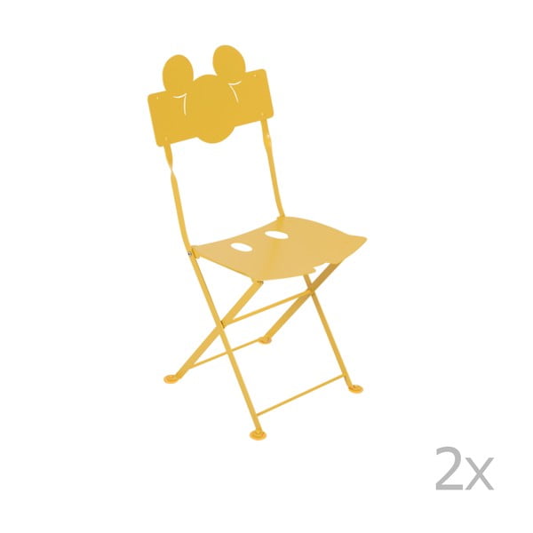 Sada 2 žlutých dětských kovových zahradních židlí Fermob Bistro Mickey Junior