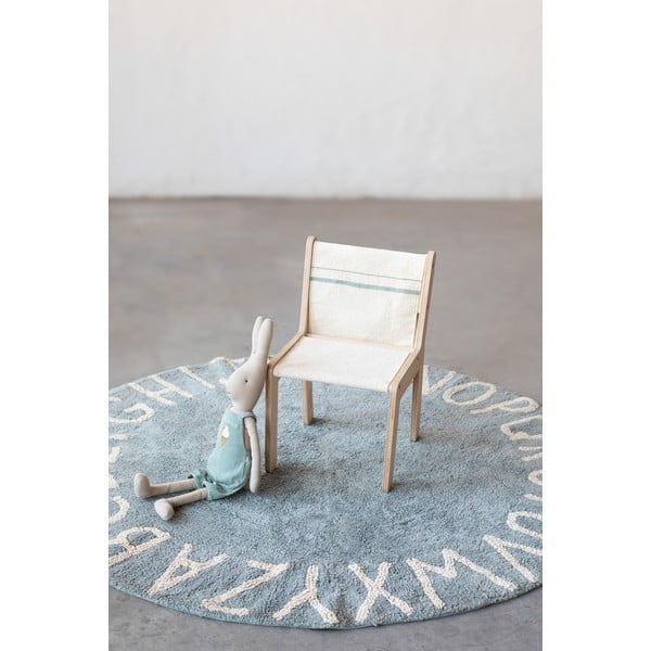 Helesinine pestav käsitsi kootud puuvillane laste vaip ø150 cm ABC Vintage Blue - Lorena Canals-image-1