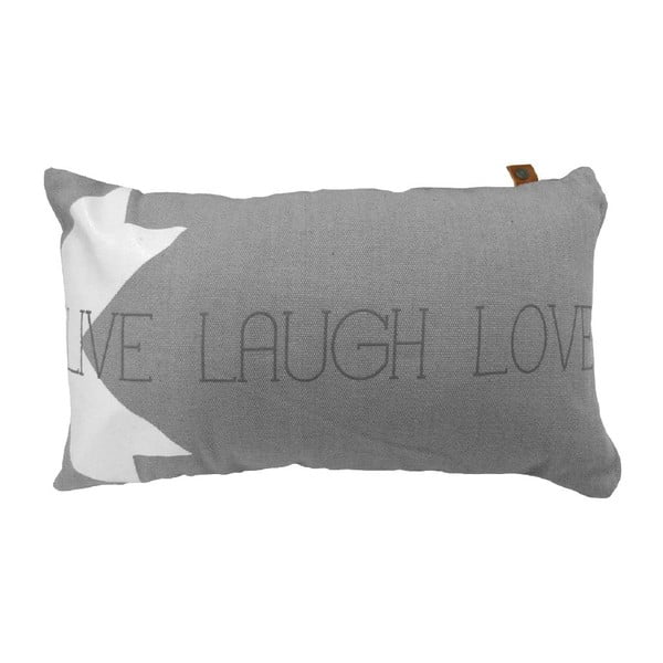 Šedý polštář OVERSEAS Live Laugh Love, 30 x 50 cm