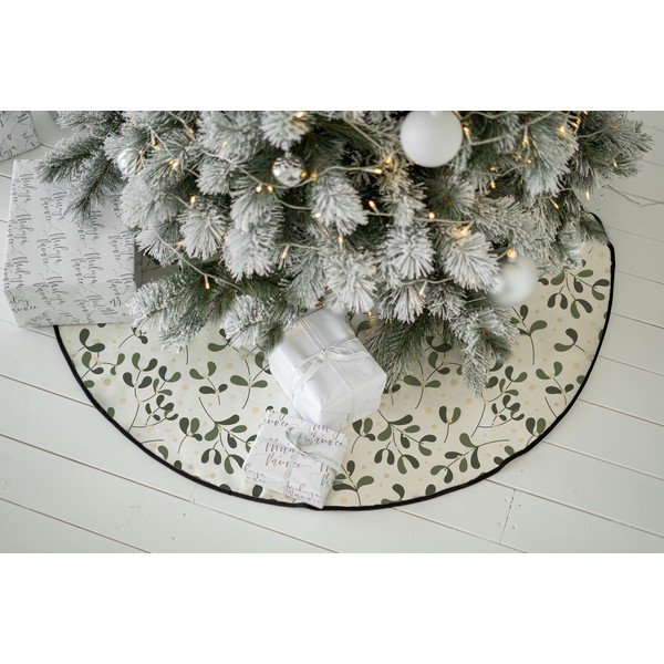 Valge-roheline pestav jõulumotiividega puuvillane ümmargune vaip kuusepuu alla ø 133 cm Santa Likes Mistletoe - Butter Kings-image-1