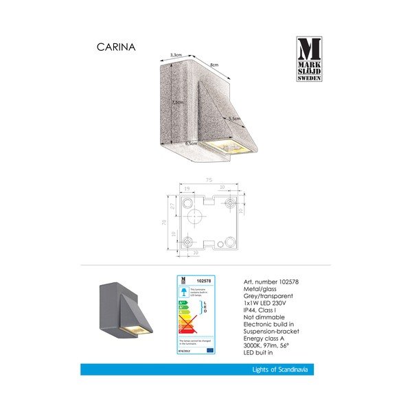 Hall seinalamp , 8 x 7,5 cm Carina - Markslöjd-image-1