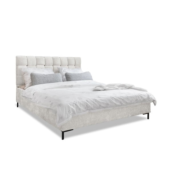 Kreem-valge polsterdatud kaheinimese voodi koos voodipõhjaga 160x200 cm Eve - Miuform