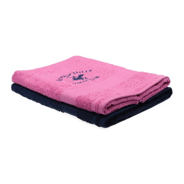 Sada růžového a tmavě modrého ručníku Beverly Hills Polo Club Tommy Orj, 50 x 100 cm