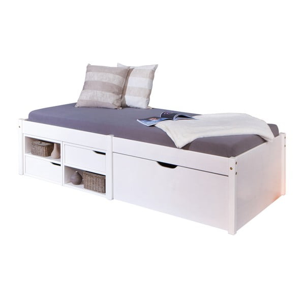 Bílá dřevěná jednolůžková postel s úložným prostorem 13Casa Bingo, 90 x 200 cm