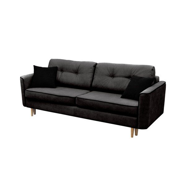 Černá trojmístná rozkládací pohovka se světlými nohami Mazzini Sofas Ivy-image-1