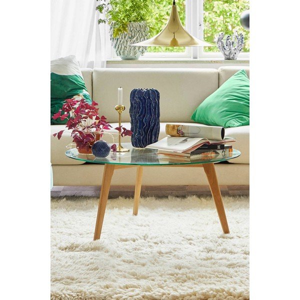 Ümmargune kohvilaud tammepuust naturaalses värvitoonis ø 90 cm Malevik - Jotex-image-3
