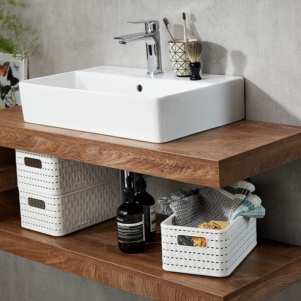 Valge ringlussevõetud plastist hoiukorv Country - Rotho-image-1