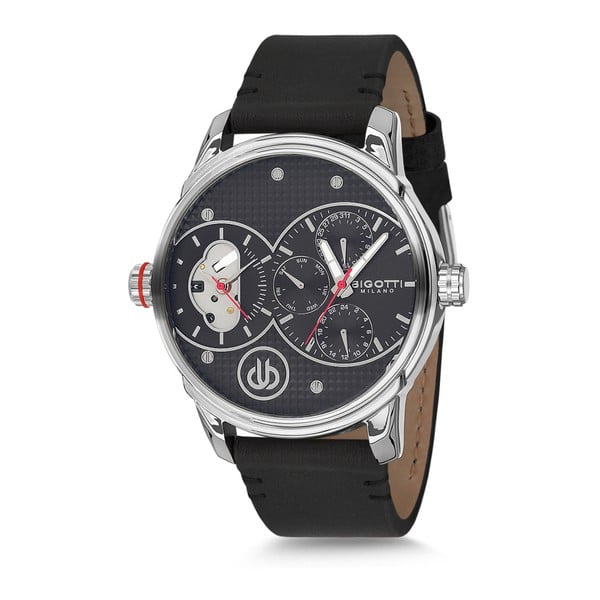 Pánské hodinky s černým koženým řemínkem Bigotti Milano Robin
