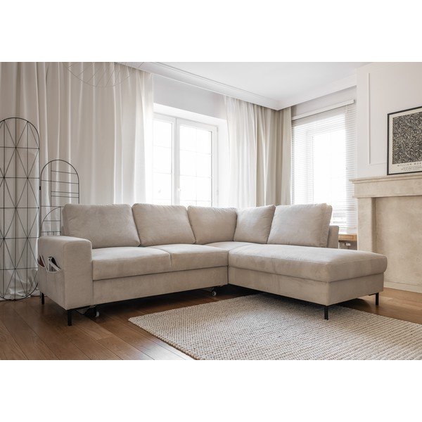 Beež velvetist diivanvoodi (paremas nurgas) Lofty Lilly - Miuform-image-3