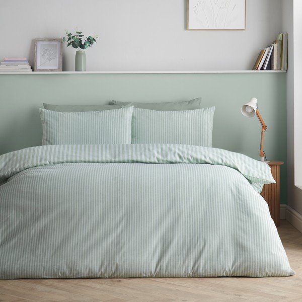 Roheline 3-osaline kaheinimesevoodipesu 200x200 cm Epping Textured Stripe - Catherine Lansfield-image-1