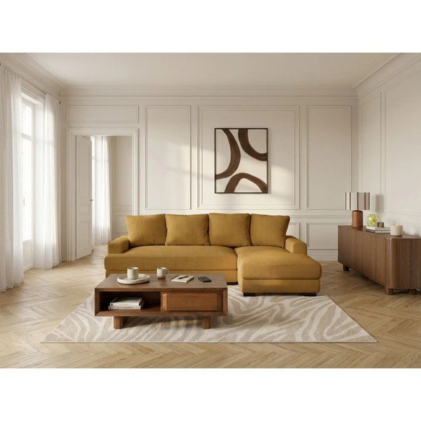 Kollane velvetist diivanvoodi/panipaigaga nurgadiivan (parempoolne nurk/diivanvoodiga) Campi - Bobochic Paris-image-1