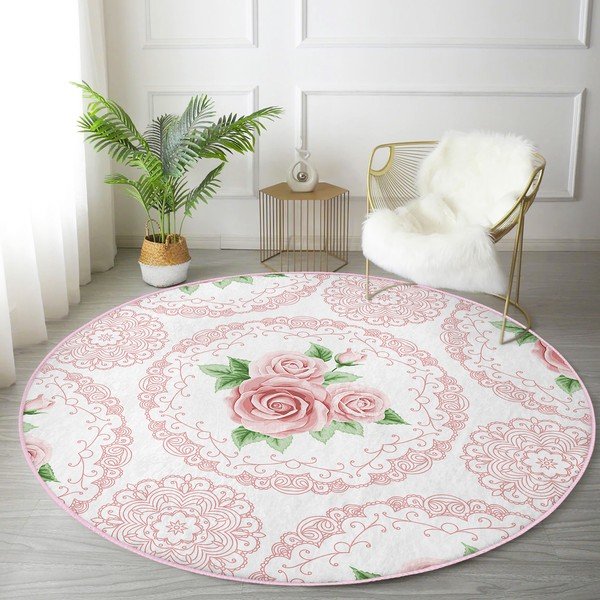 Heleroosa pestav ümmargune vaip, sobitub robottolmuimejaga ø 120 cm Comfort - Mila Home-image-3