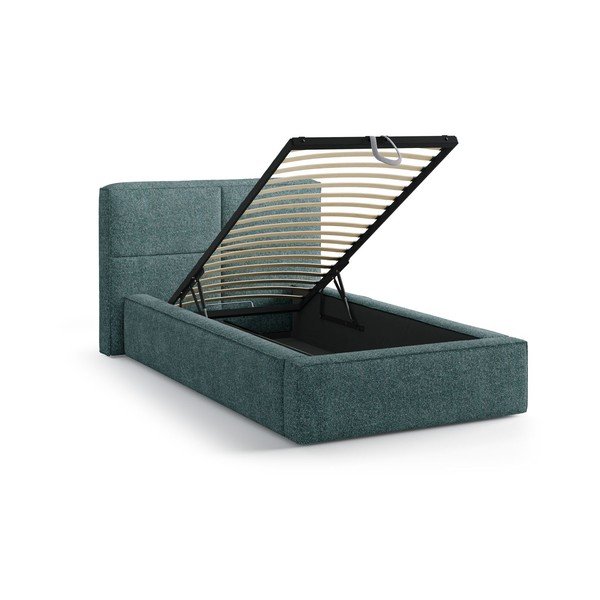 Türkiissinine polsterdatud üheinimesevoodi koos panipaiga ja voodipõhjaga 90x200 cm Darren - Micadoni-image-2