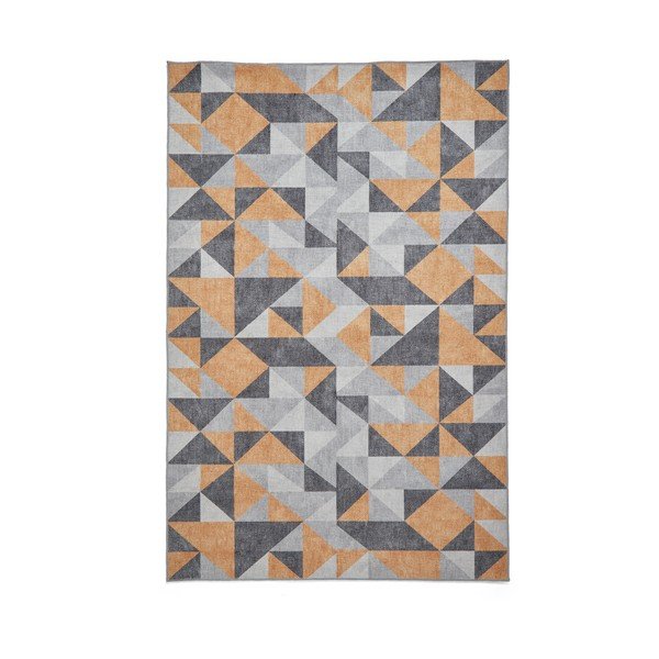 Ookerkollane-hall pestav vaip 61x120 cm Coral Yellow&Grey - Think Rugs