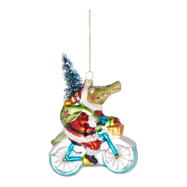 Vánoční závěsná ozdoba ze skla Butlers Krokodýl na kole, ⌀ 11 cm