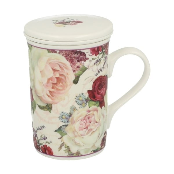 Porcelánový hrnek s filtrem s motivem květin Duo Gift Roses, 300 ml