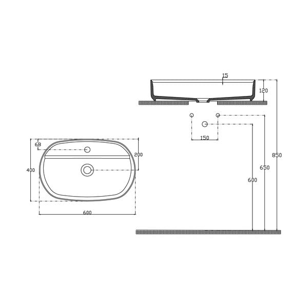 Valge keraamiline valamu 60x40 cm Infinity Oval - Sapho-image-3