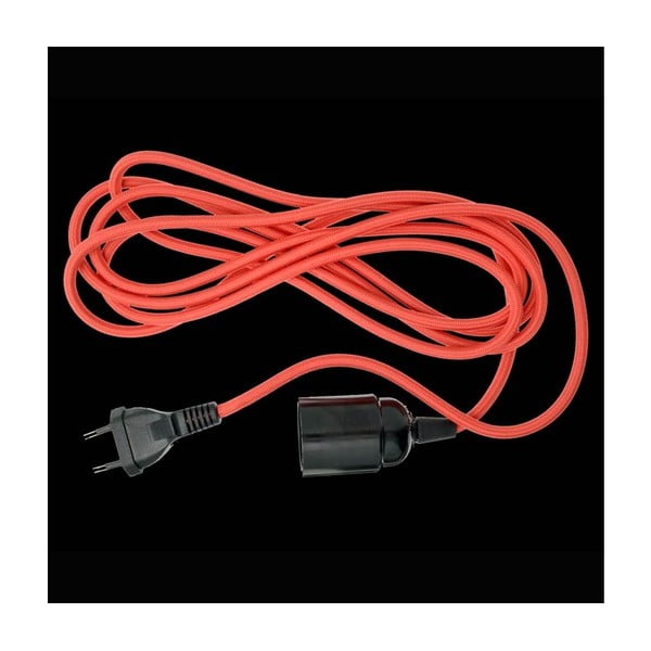 Textilní kabel s objímkou a zástrčkou, červený, 3 m