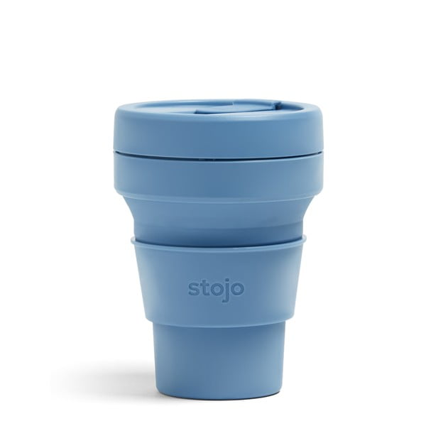 Modrý skládací cestovní hrnek Stojo Pocket Cup Steel, 355 ml