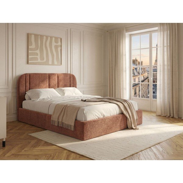 Roosa polsterdatud kaheinimesevoodi panipaigaga ja liistudest raamiga 180x200 cm Sidney - Bobochic Paris-image-1