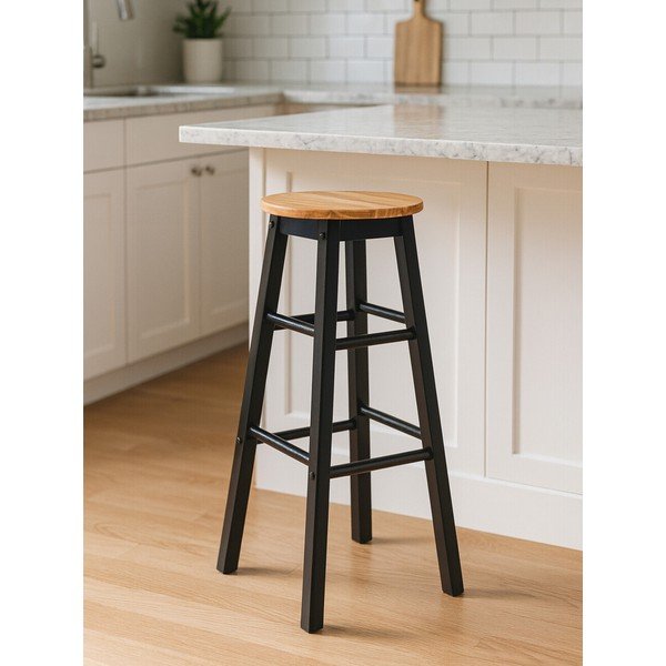 Must/naturaalsest kautšukipuidust baaritool (istme kõrgus 74 cm) Chester - Premier Housewares-image-1