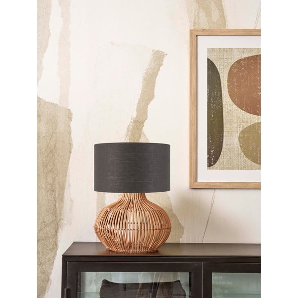Tumehall-puiduvärvi tekstiilist varjuga laualamp (kõrgus 48 cm) Kalahari - Good&Mojo-image-2