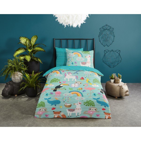 Sinine puuvillane laste voodipesu üheinimesevoodile 140x200 cm Festen - Good Morning-image-1