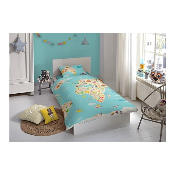 Dětské bavlněné povlečení Good Morning World Map, 140 x 200 cm-image-1